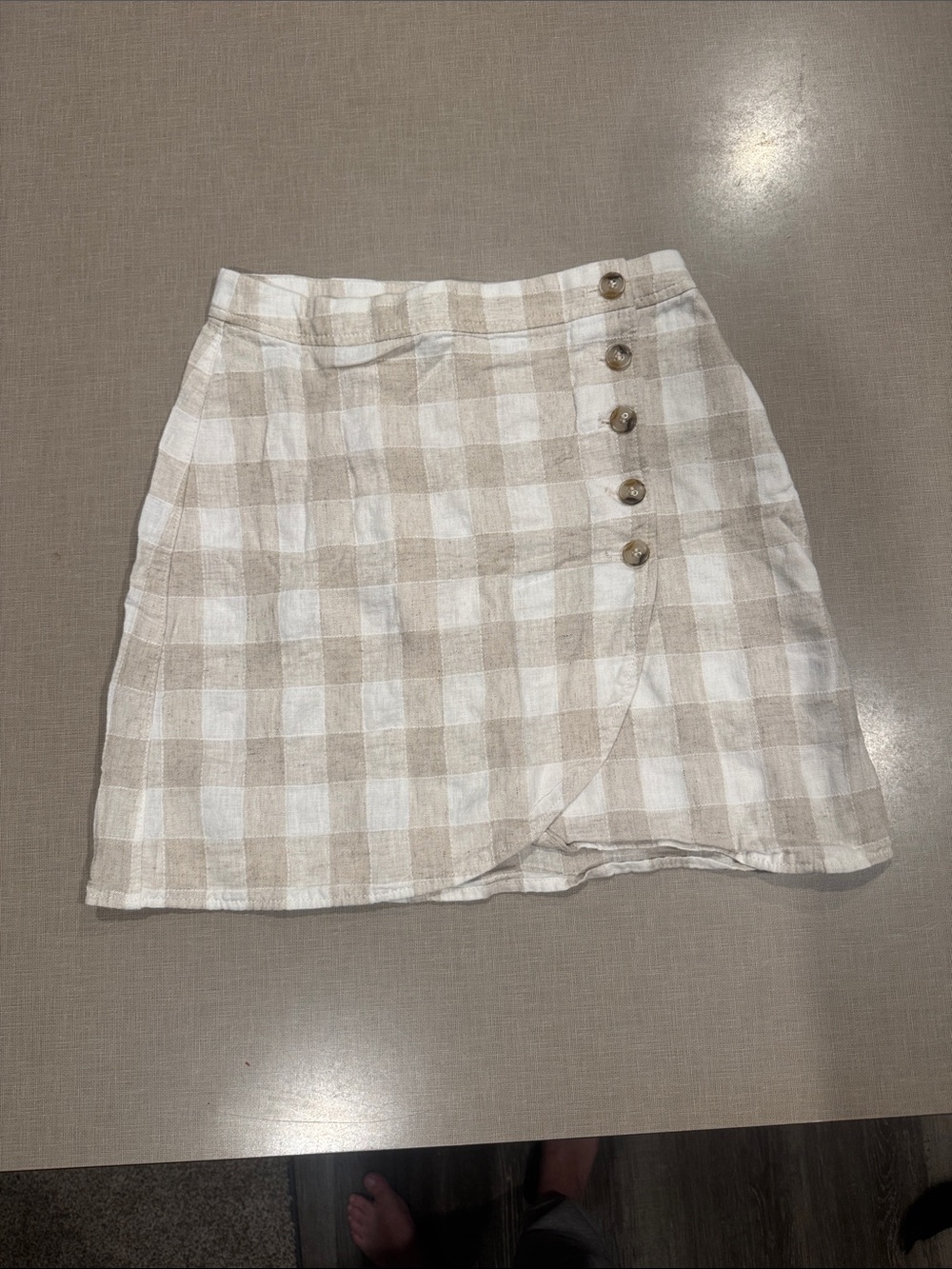 Plaid Button-Front Skirt in Cream - Picture 1 of 3